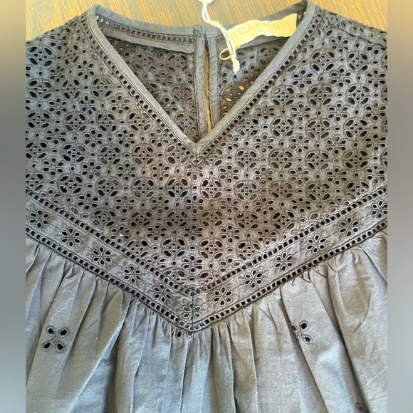 NEW WTA: Ulla Johnson Black Blouse with Puffed Sleeves and Eyelet Detail Size 00 - Picture 5 of 13